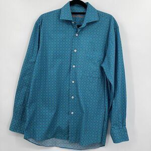 Alan Flusser Blue Cotton Long Sleeve Casual Button-Up Shirt Size Medium